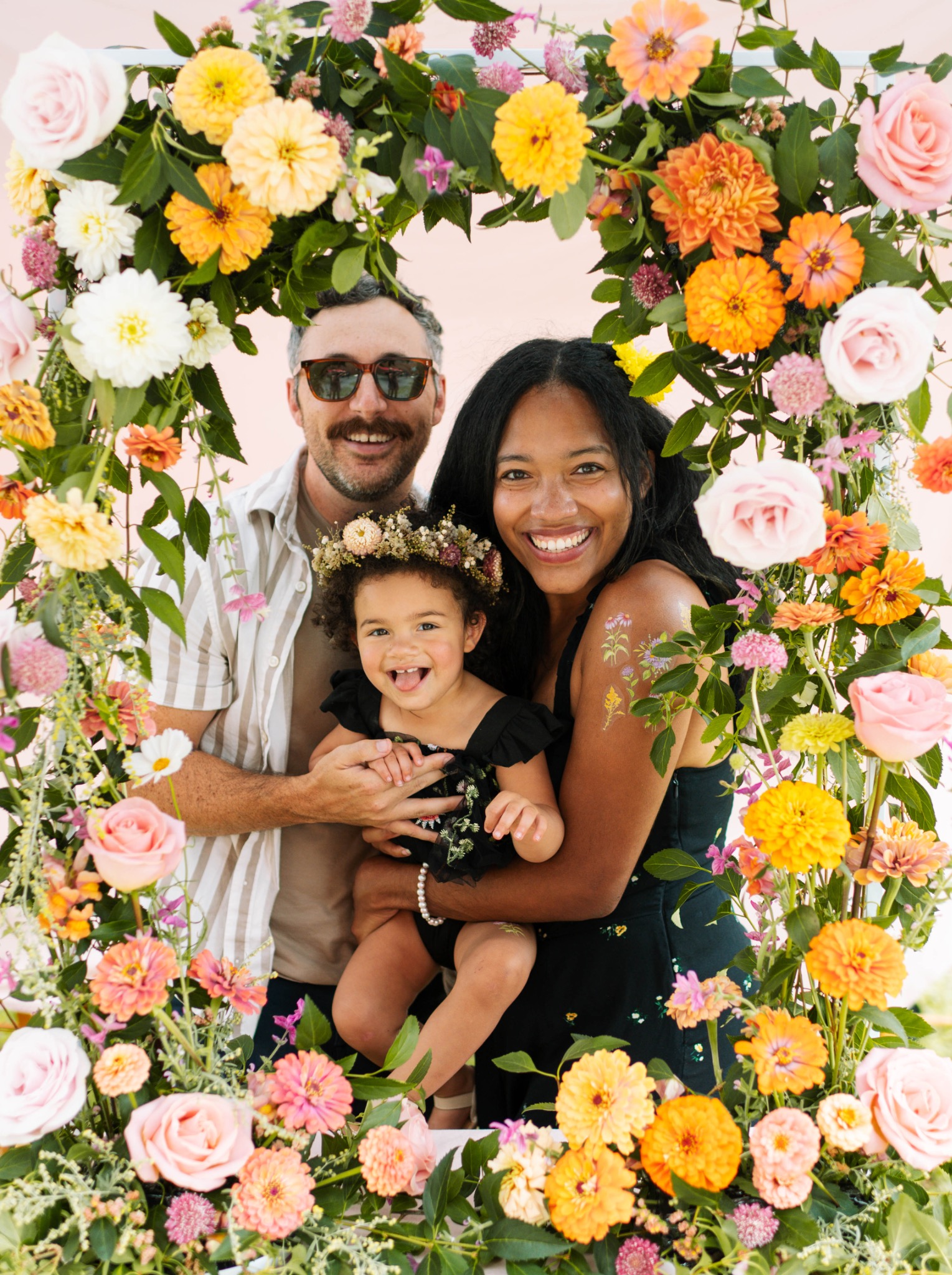 Jeff Lingafelt with his family surrounded by flowers